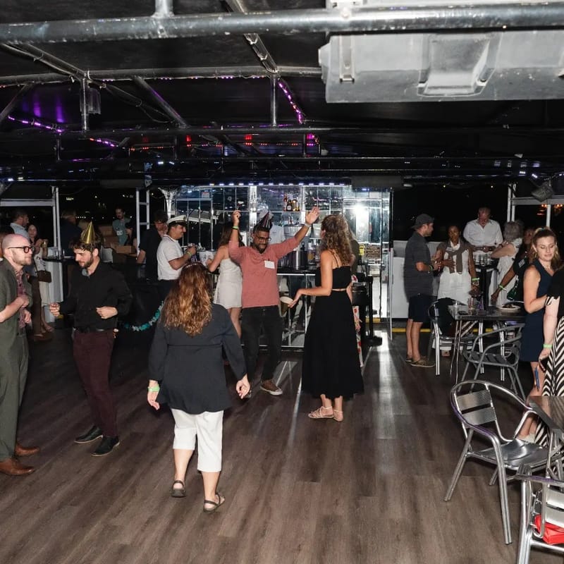 The dance floor on the lower deck of the yacht as guests start dancing