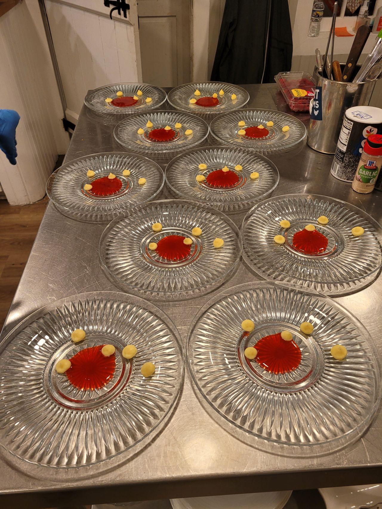 Dessert plates being prepared